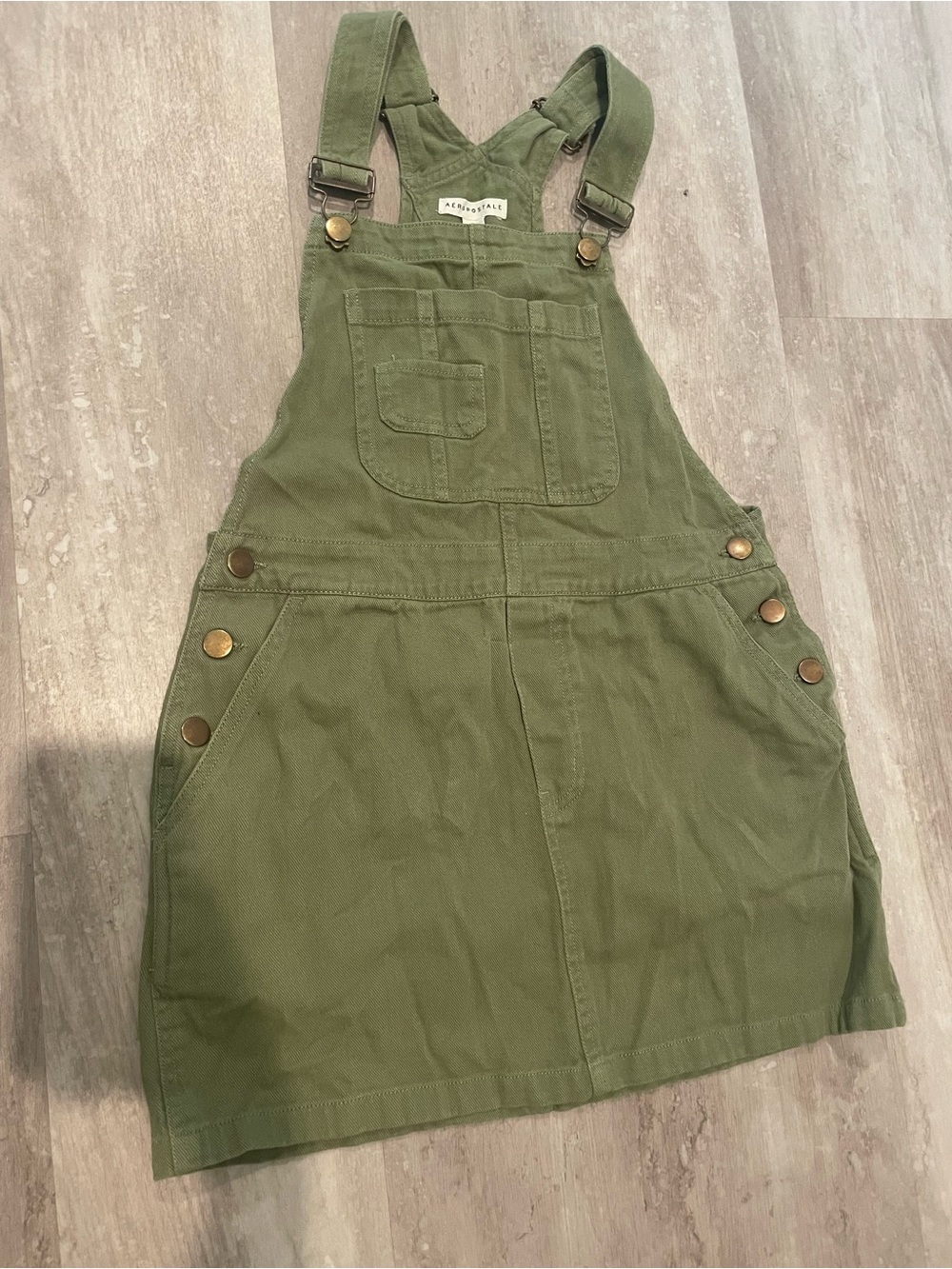 Olive Green Overall Dress byAeropostale size small mini denim dress 100% co